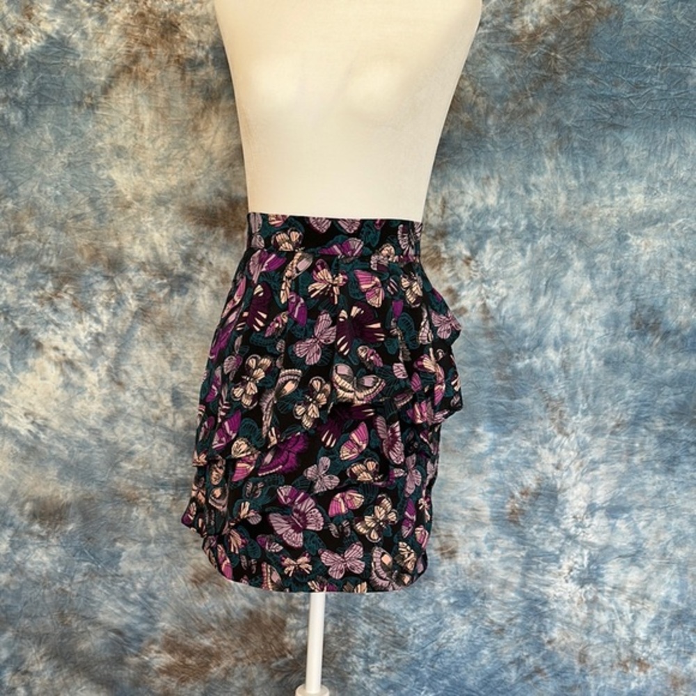 H&M Floral purple black Butterfly Print mini Skirt Sz 4
